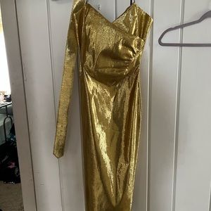 NWT Bernie Dexter Gold Lame dress with belt size L